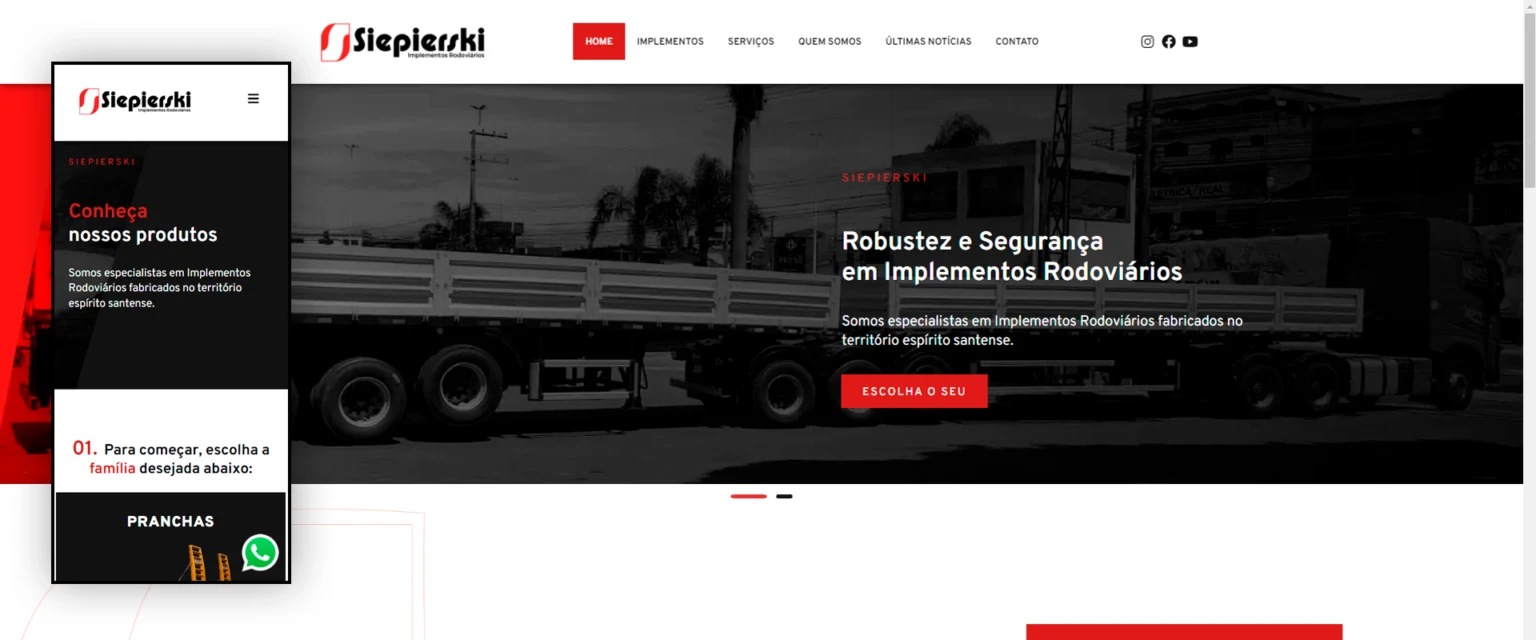 Projeto do website de implementos rodoviários da Siepierski